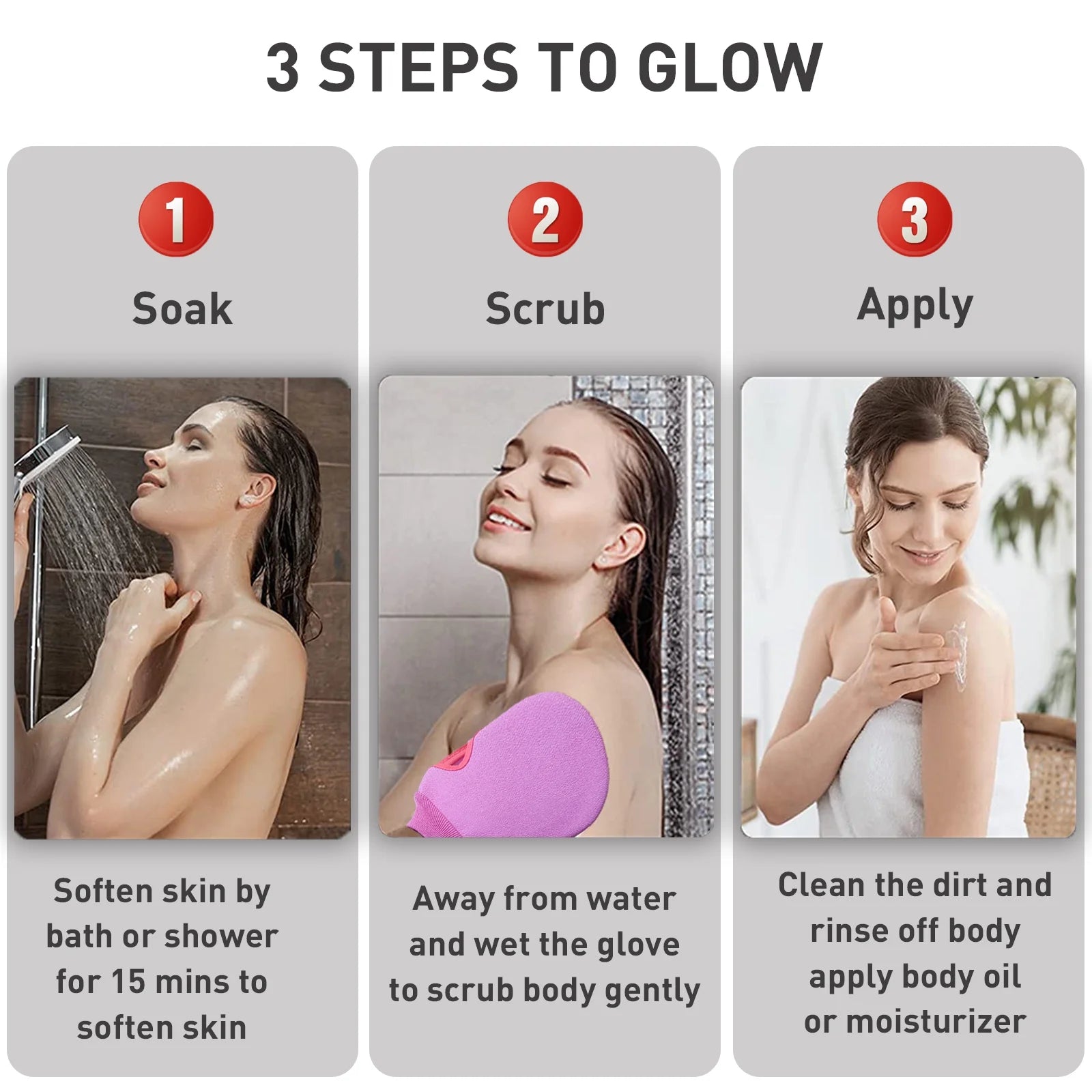 Exfoliating Glove, Shower Scrub Gloves, Bath Body Exfoliator Mitt Dead Skin Remover Double Sided Exfoliation for All Skin Types Improve Blood Circulation, 2 Pack Purple