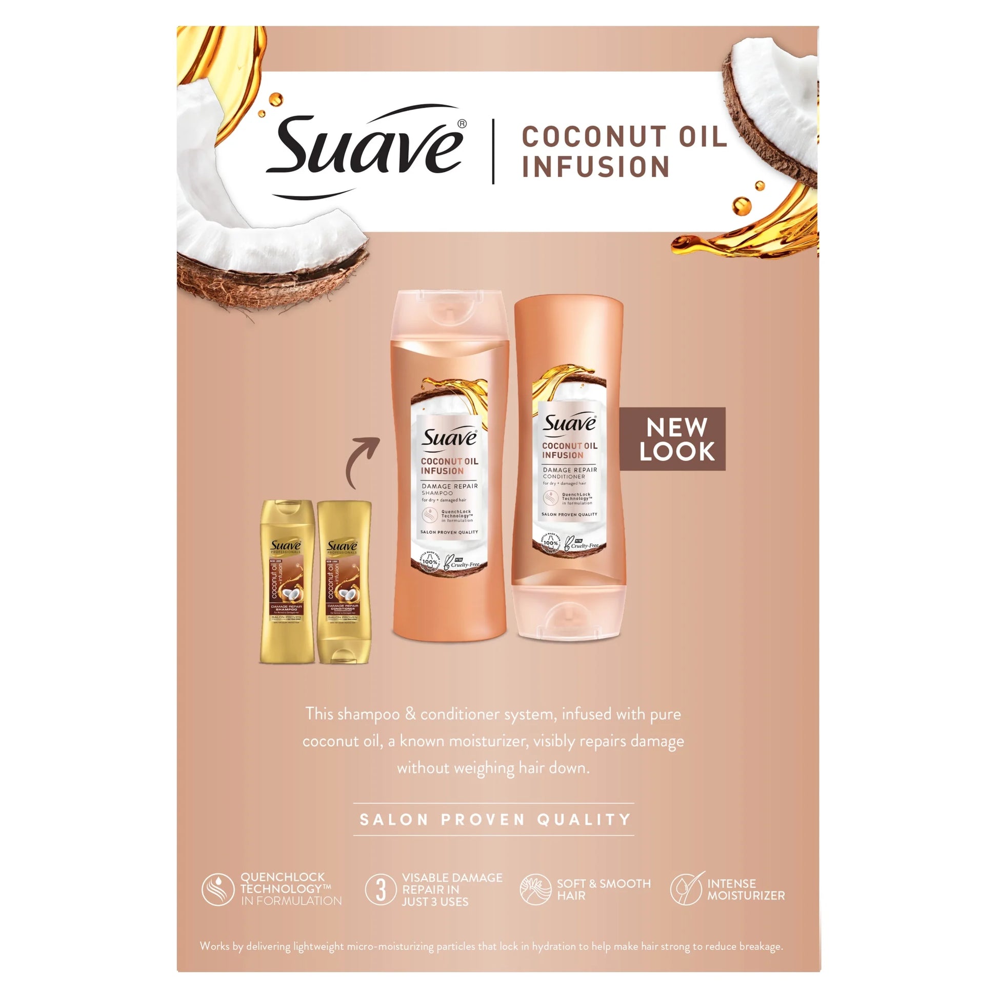 Professionals Coconut Oil Infusion Shampoo & Conditioner, Repairing for Damaged Hair, 18 Fl Oz, 2 Pack