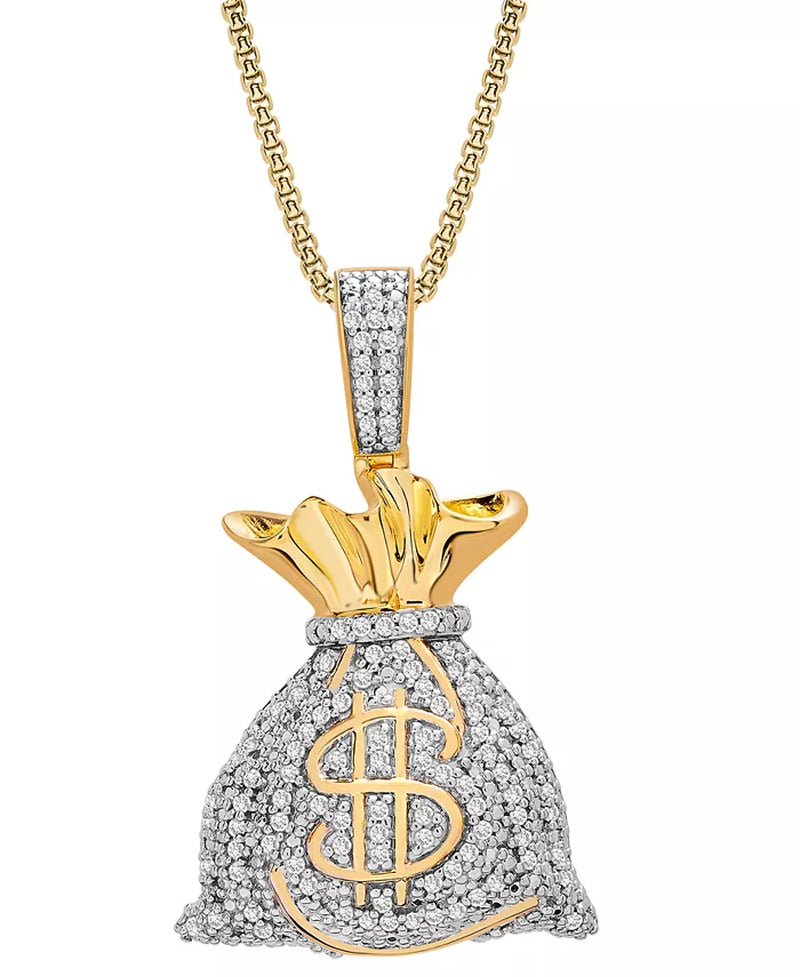 Men'S Diamond Moneybag 22" Pendant Necklace (1/2 Ct. T.W.) in 14K Gold-Plated Sterling Silver