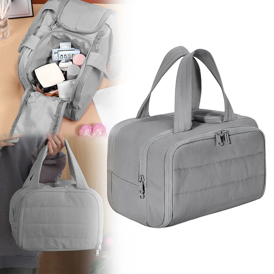 Travel Toiletry Bag Lightweight Large Wide-Open Travel Bag for Women, Puffy Cosmetic Makeup Bag Organizer with Handle for Accessories,Essentials, Toiletries, Travel Bag for Women, Light Gray
