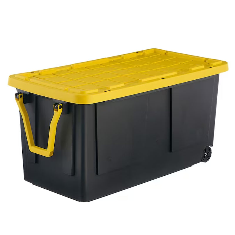 Commander Medium 16 -Gallons ( 64 -Quarts ) Black and Yellow Stackable Tote with Standard Snap Lid