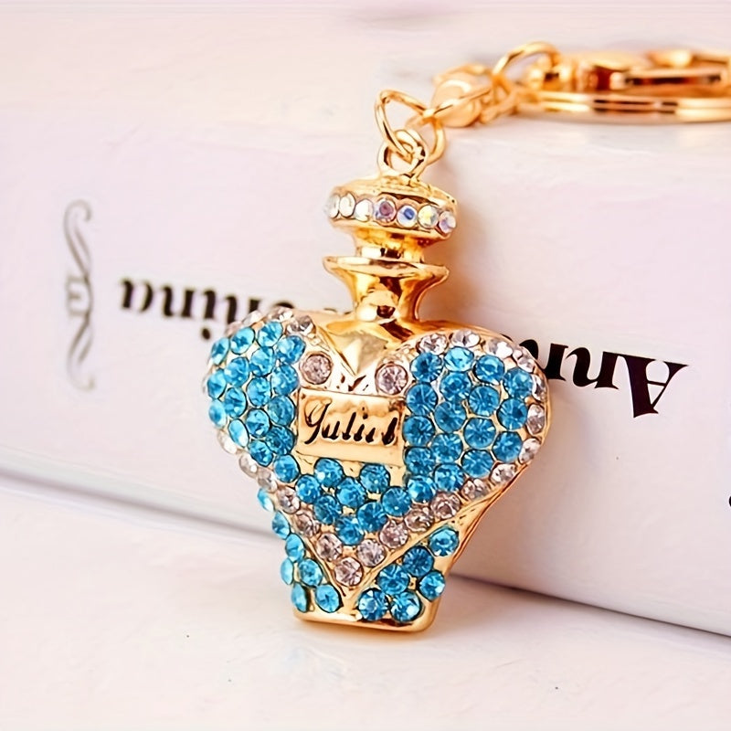 1pc Rhinestone Perfume Bottle Keychain Cute Alloy Key Chain Ring Bag Backpack Charm Car Key Pendant Women Daily Use Gift