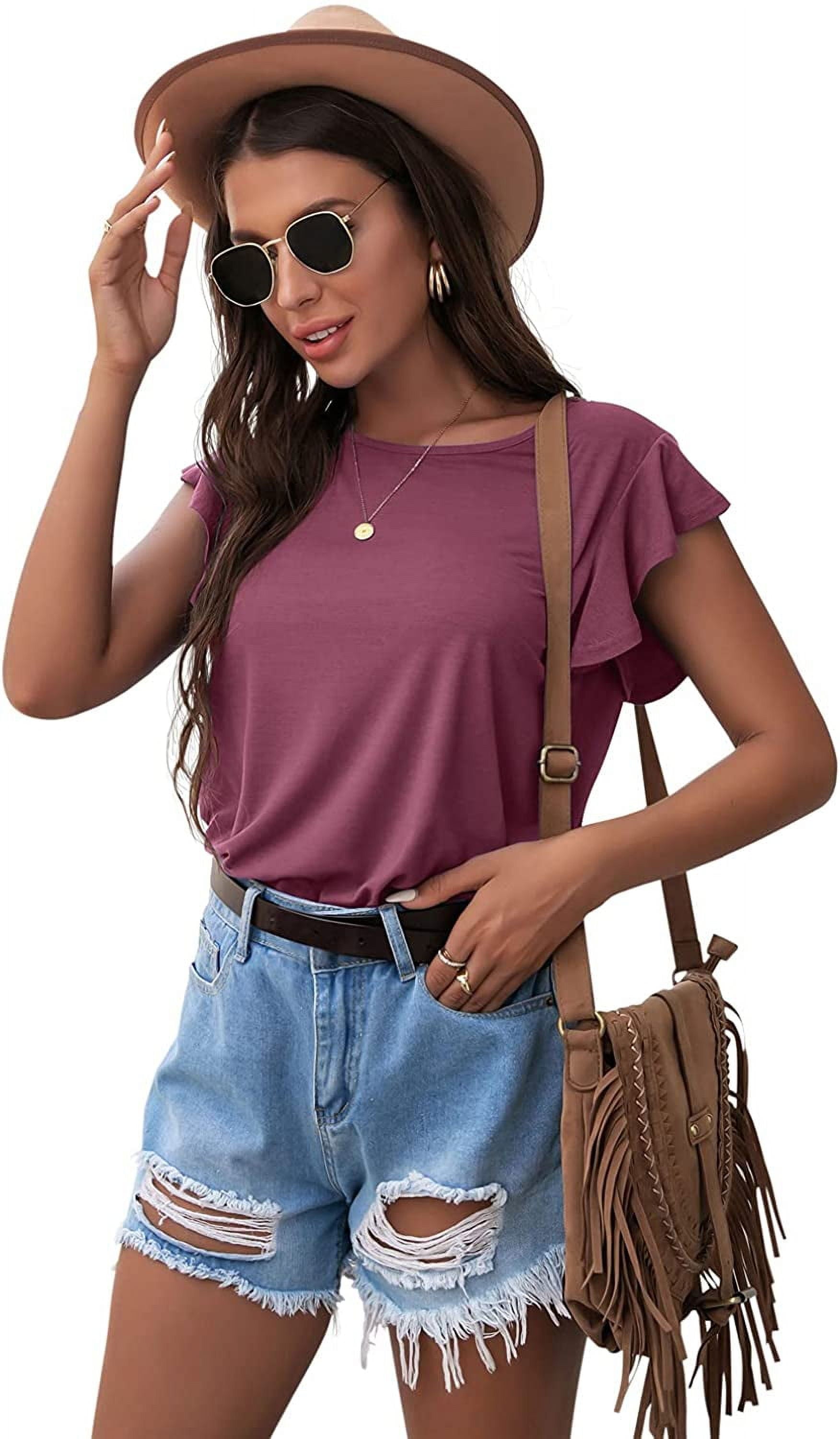 Summer Ruffle Short Sleeve Knit Tunic Tops Shirts Tank Tee Blouse for Women