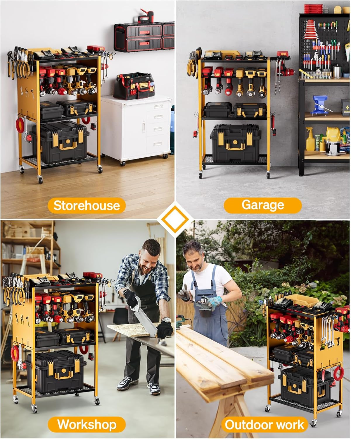 Power Tool Organizer with Wheels - Garage Power Tools Storage Cart, Large Rollin