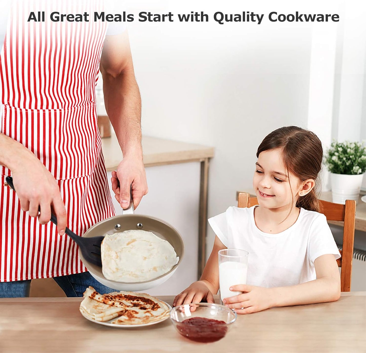 Ceramic Non-Stick Frying Pan, Stainless Steel Induction Frying Pan, 8-Inch Stir Fry Pan with Heavy-Gauge Impact-Bonded Bottom, FUSION Ti