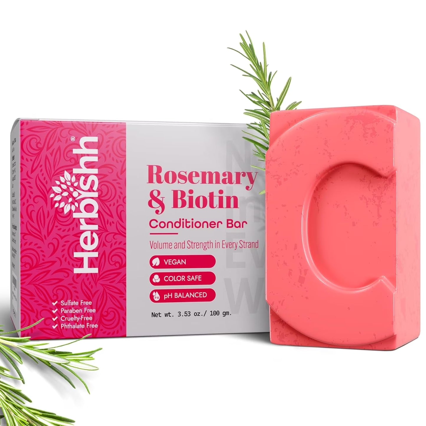 Rosemary Conditioner Bar for Hair Growth, Volumizing Solid Conditioner, Strengthening Biotin Bar, Cleansing Soap for Women & Men, Ideal for Curly & Straight Hair Vegan & Sulfate-Free 3.53 Oz