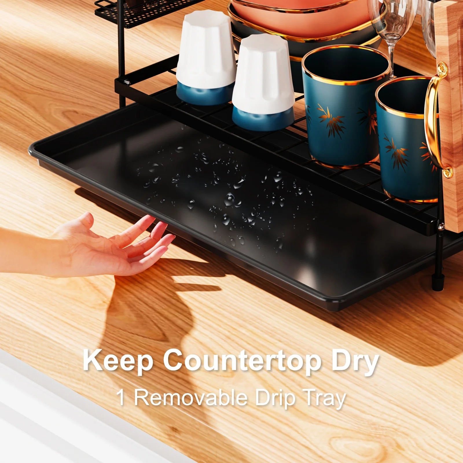 2 Tier Dish Racks Dish Drainers with Water Tray Cutlery Holder for Small Kitchen Households Black, 18.90 X 8.27 X 11.81 Inches