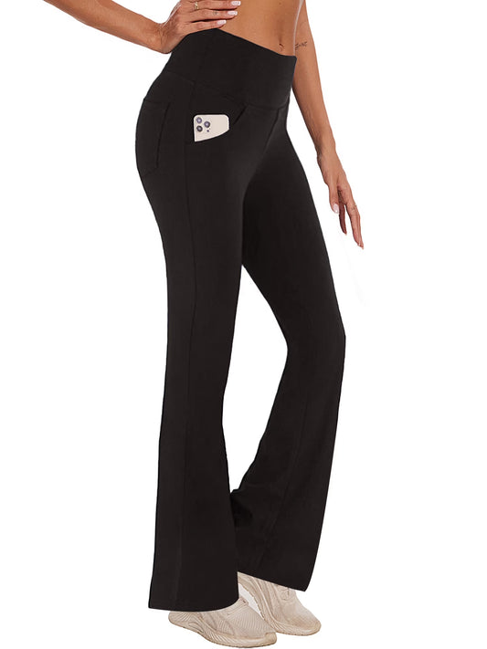 Womens Bootcut Yoga Pants with Pockets Flare Workout Legging High Waist Bootleg Bottoms Activewear Black 3XL