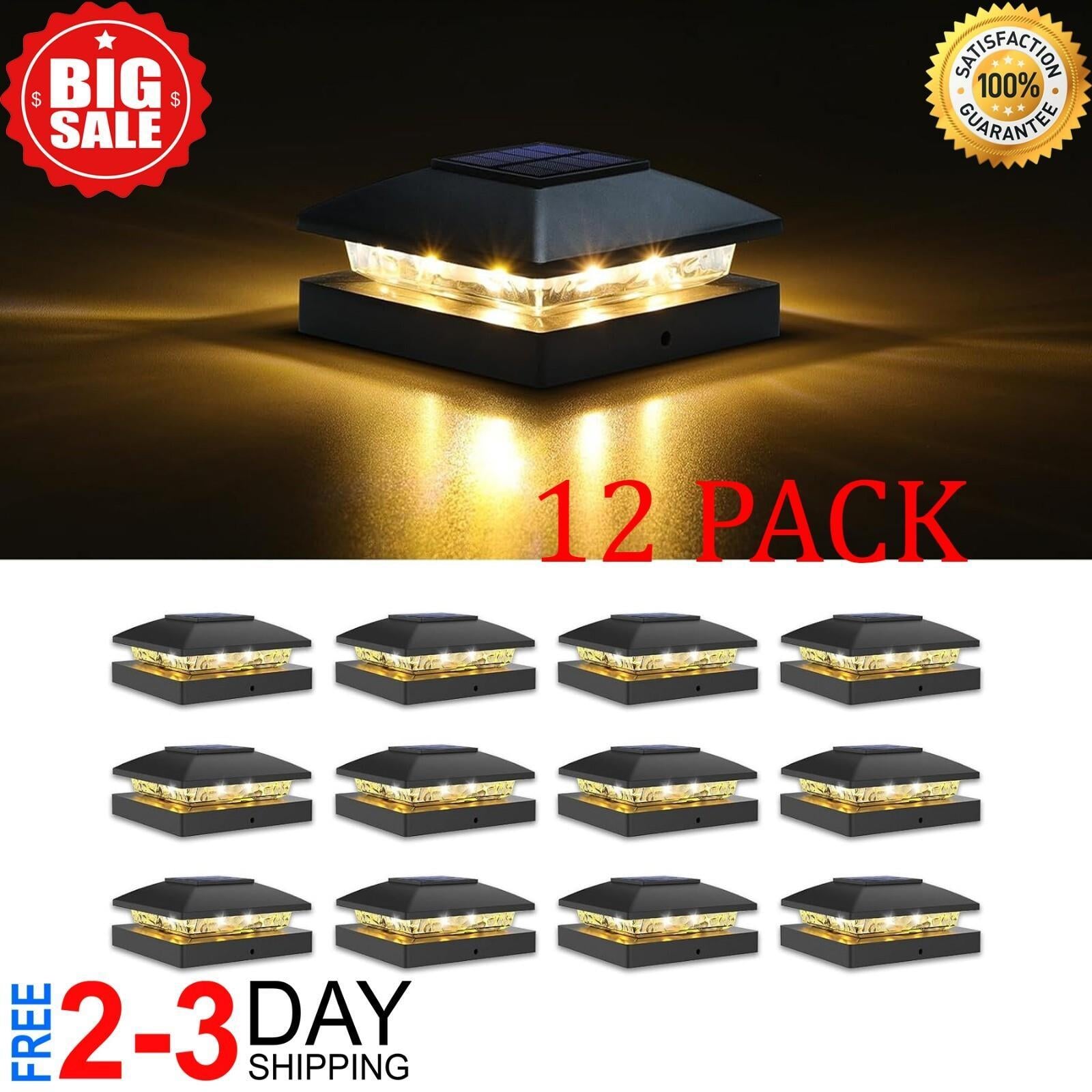 4X4 Solar Post Cap Light 12 Pack, Solar Fence - Post Lights Outdoor Waterproof