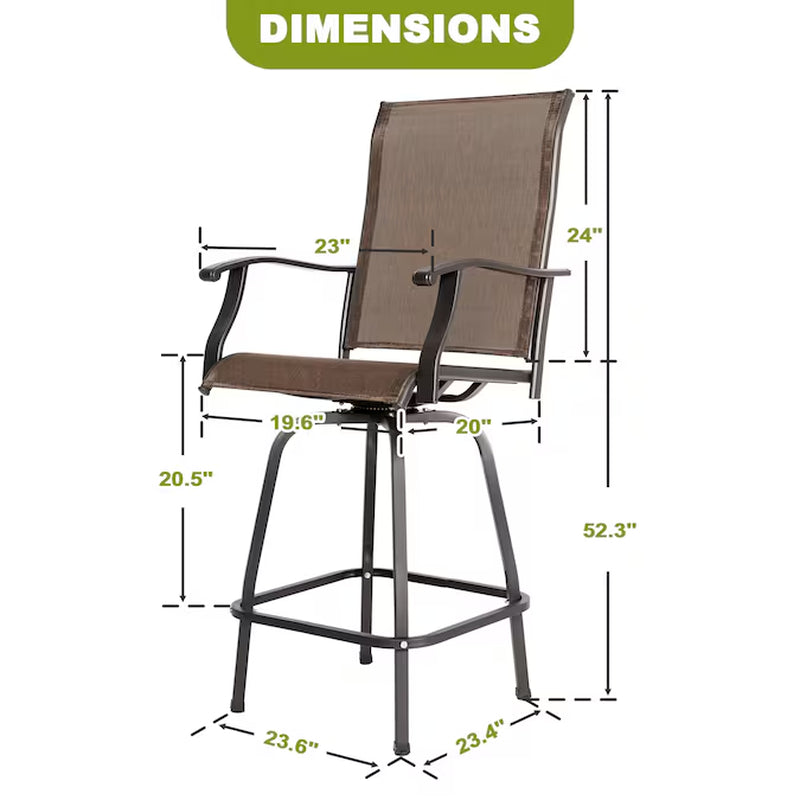 Patio Swivel Bar Chairs Set of 2 Brown with Gold Point Iron Frame Swivel Bar Stool Chair with Brown Sling Seat