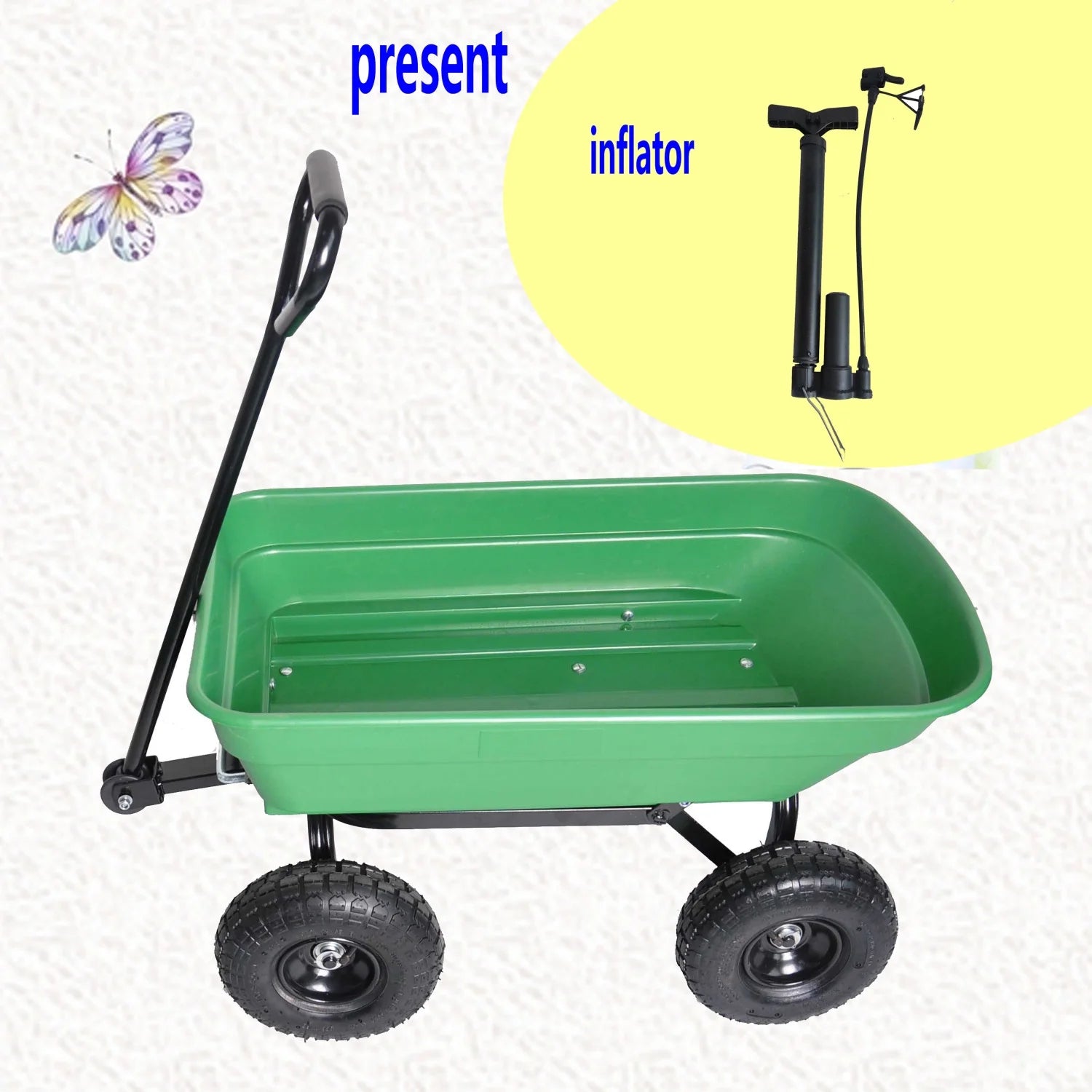 55L Folding Garden Cart 4 Wheel Dump Truck, 220Lb Capacity, 10" Pneumatic Tire, Green