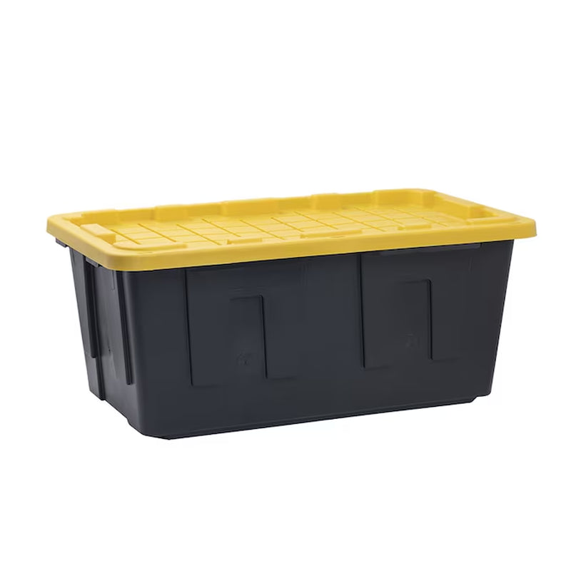 Commander Medium 16 -Gallons ( 64 -Quarts ) Black and Yellow Stackable Tote with Standard Snap Lid