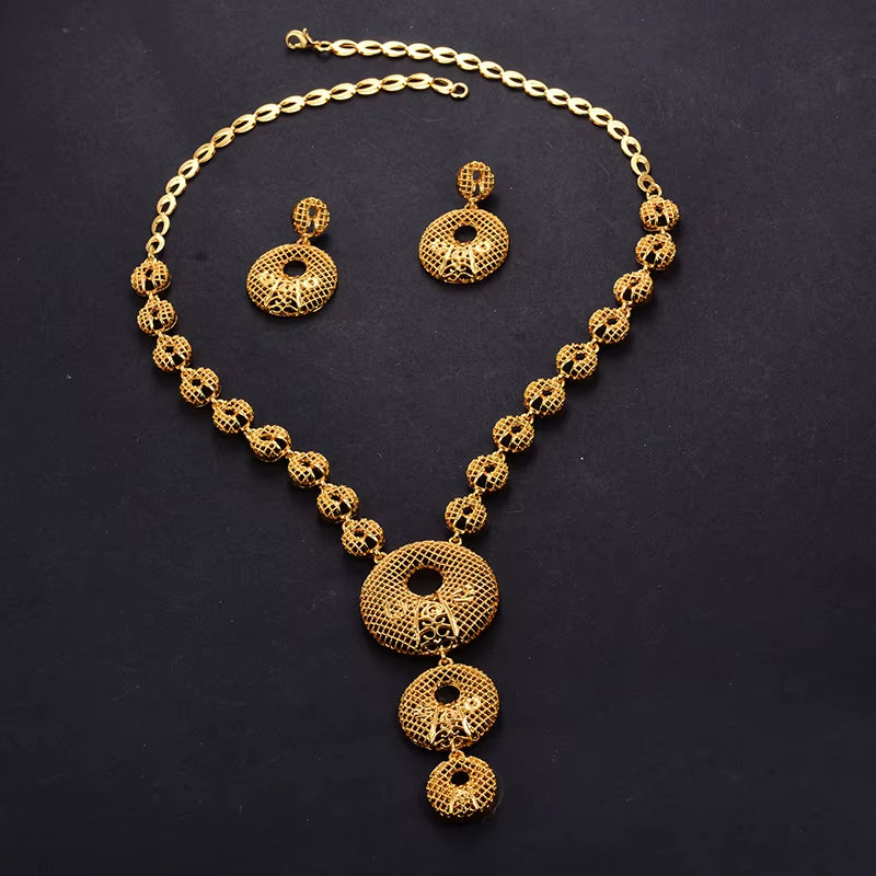 Dubai Gold Color Earrings/Necklaces/Jewelry Sets for Women African/Nigeria Jewellery Gifts Band Gift Box