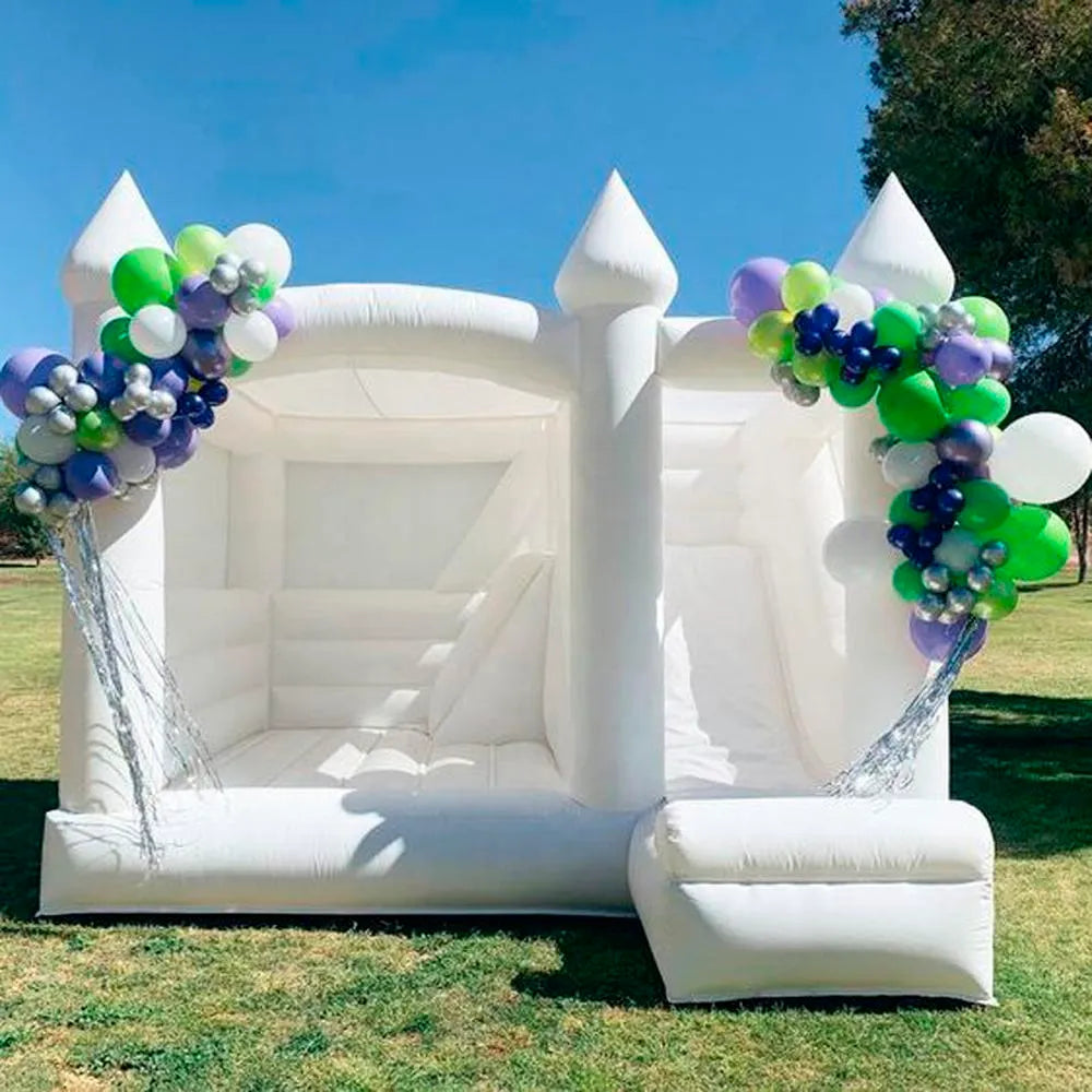 Wholesale Commercial White Wedding Bounce House with Turret Top Inflatable Bouncy Castle Slide Combo Jumping Bouncer for Kids and Adults