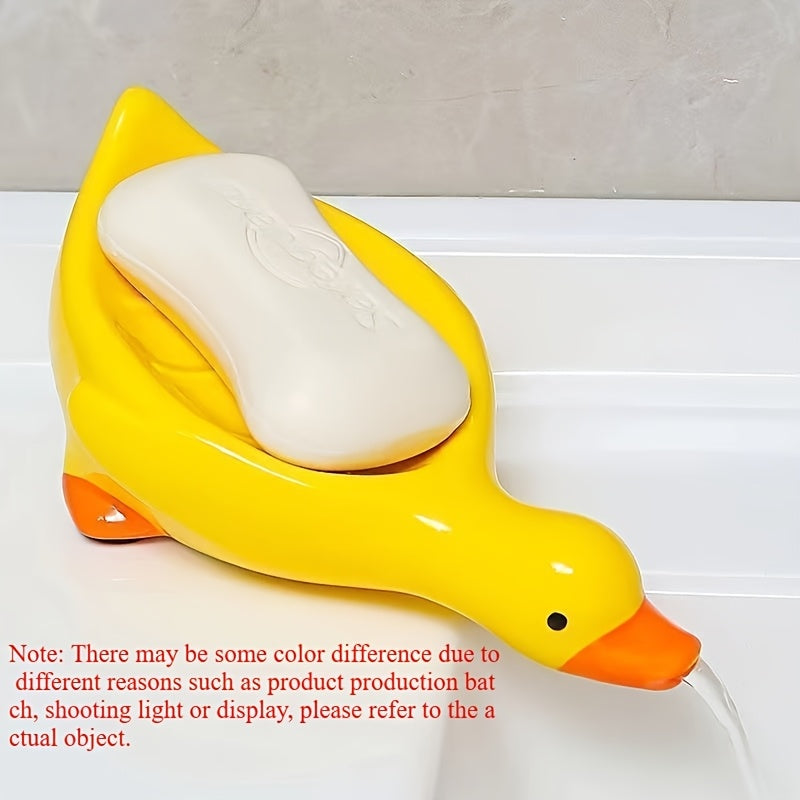 White 1-Pack Adorable Duck-Shaped Soap Dish with Efficient Drainage - Durable Plastic, Easy to Clean, Oval Design for Bathroom & Kitchen Decor, Playful Design | Easyclean Material, Soap Bar Holder