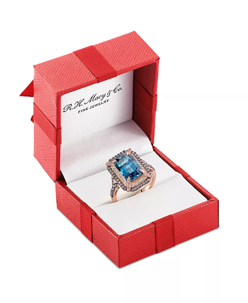 Deep Sea Blue Topaz (3-7/8 Ct. T.W.) & Diamond (5/8 Ct. T.W.) Double Halo Ring in 14K Rose Gold (Also Available in 14K White Gold or 14K Yellow Gold)