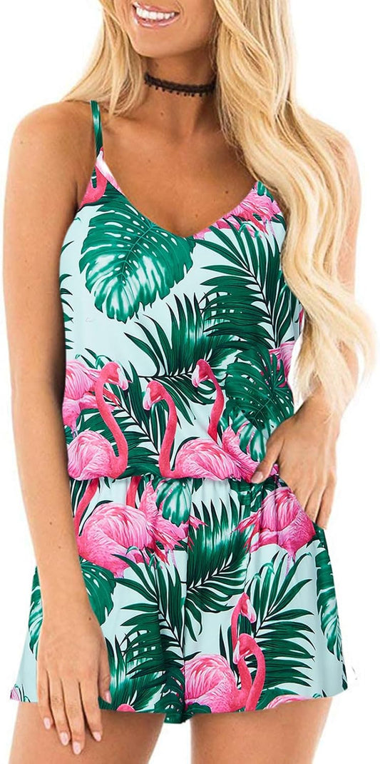 Womens Romper Summer Casual Short Jumpsuit Adjustable Spaghetti Straps Sleeveless Cami 2025 Rompers with Pockets