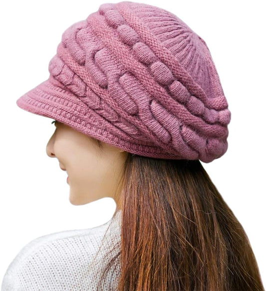 Womens Beanies Winter Warm Hat Crochet Slouchy Beanie Knitted Caps with Visor