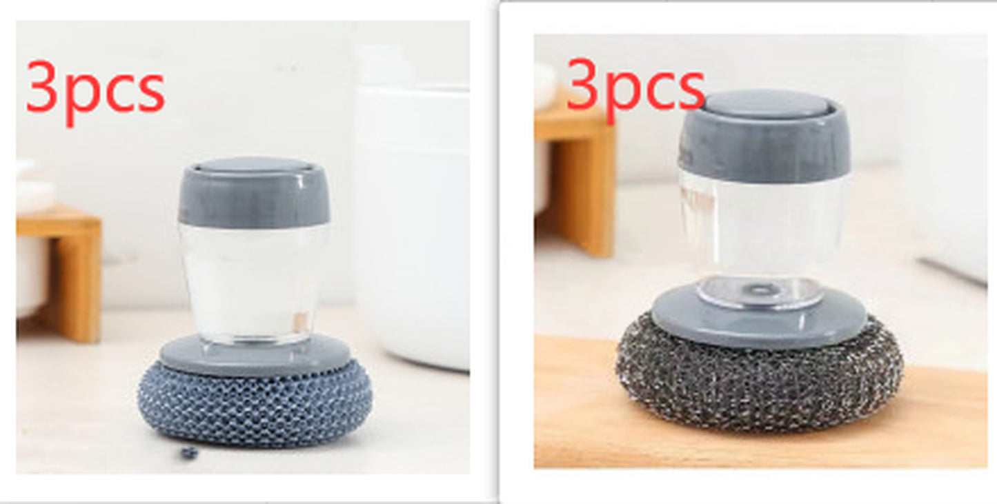 Kitchen Soap Dispensing Palm Brush Cleaner Push-Type Brush Kitchen Detergent Tools