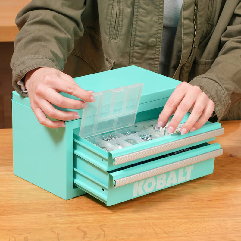 Portable Mini Toolbox 10.83-In W X 5.91-In H X 5.91-In D 2 -Drawer Teal Steel Tool Box