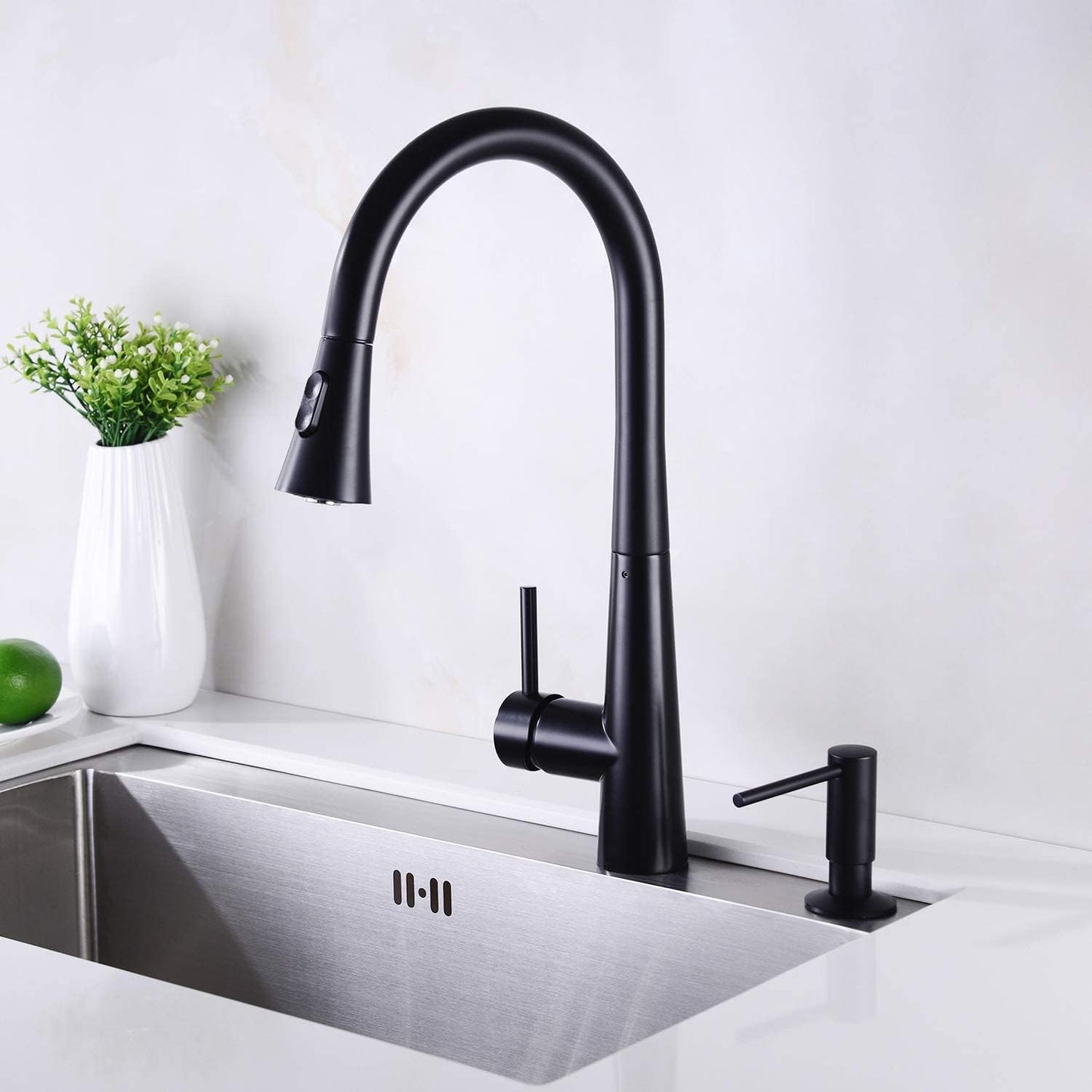 Brass Kitchen Dispenser, Matte Black Brass Pump Head Hand Soap Dispenser for Sink