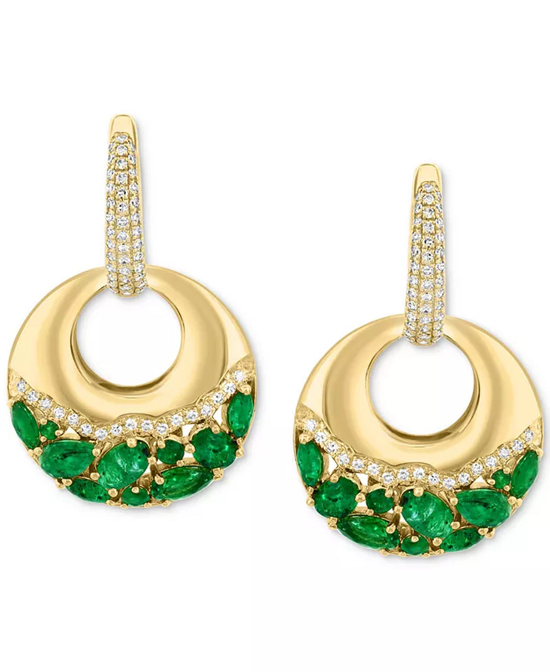 EFFY® Emerald (2-1/2 Ct. T.W.) & Diamond (3/8 Ct. T.W.) Dangle Hoop Earrings in 14K Gold