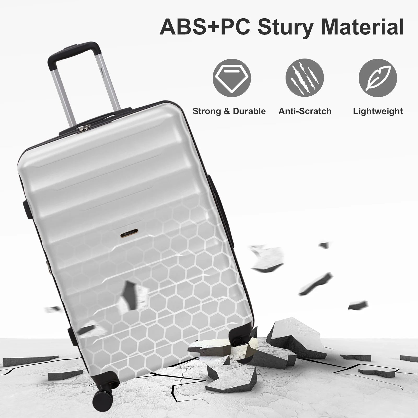 3 Piece Luggage Sets, ABS+PC Expandble Hardside Suitcase TSA Lock Lightweight Durable Spinner Luggage, Gray