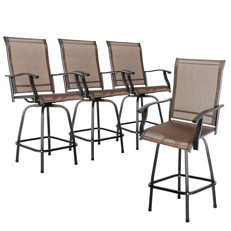 Patio Swivel Bar Chairs Set of 2 Brown with Gold Point Iron Frame Swivel Bar Stool Chair with Brown Sling Seat
