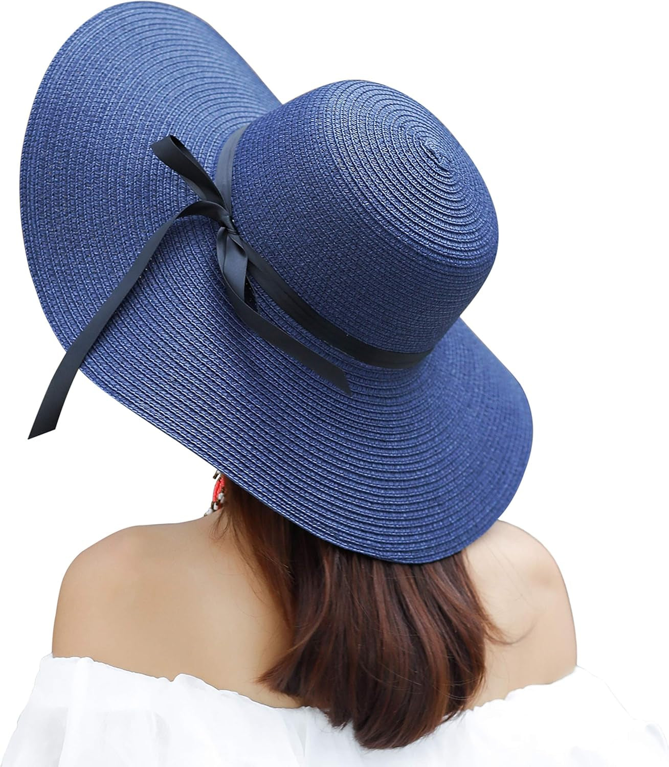 Womens Wide Brim Straw Sun Hat Floppy Foldable Roll up Cap UPF 50+ Summer Beach Hats