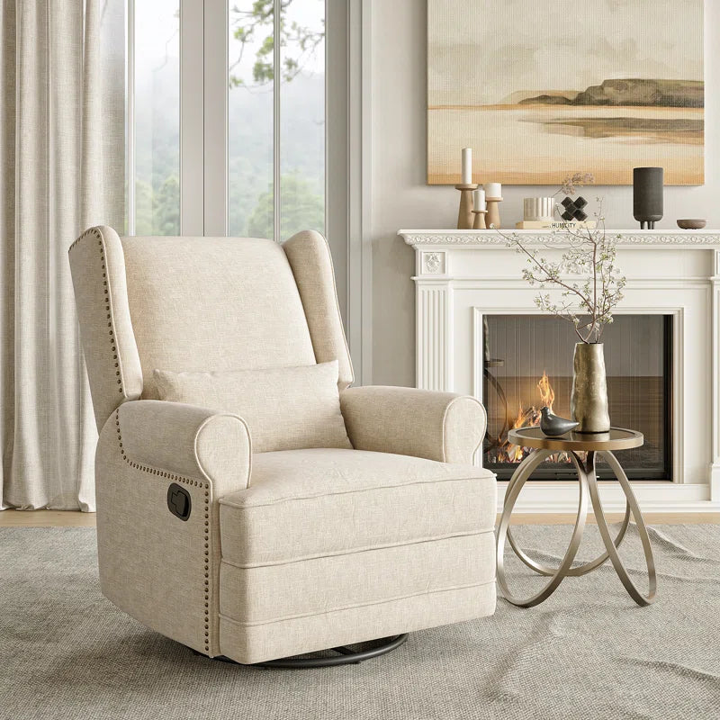 34" Wide Swivel Rocking Nursery Recliner Comfortable Upholstered Glider