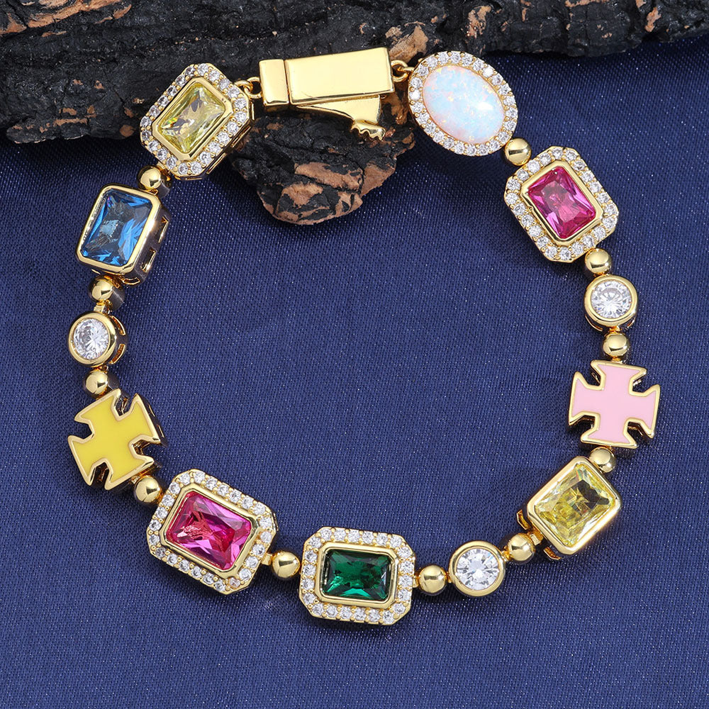 Colorful gem jewelry bracelet, women's accessory, high-end men's bracelet