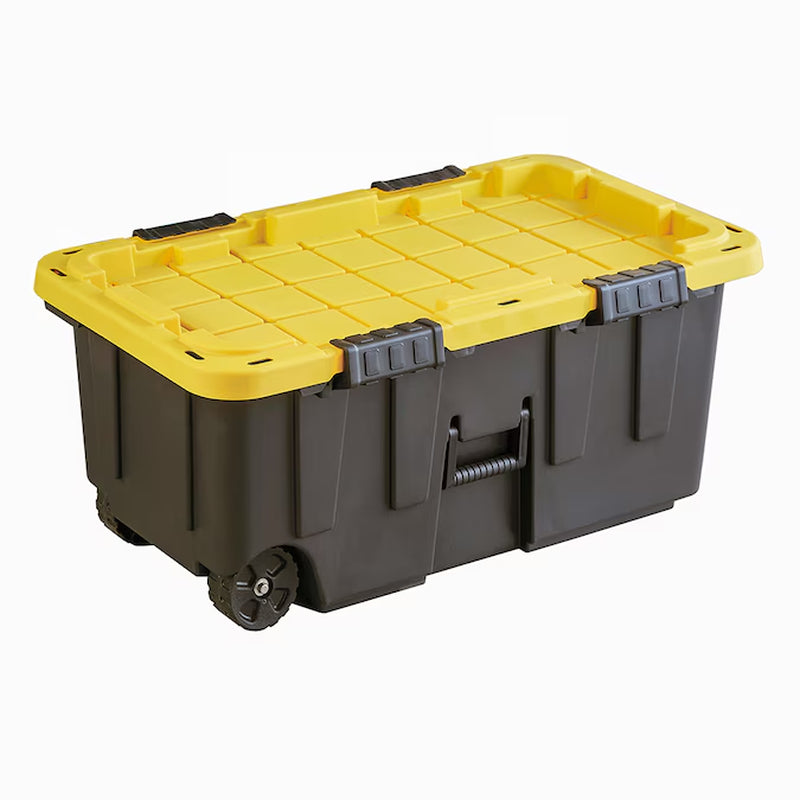Commander Medium 16 -Gallons ( 64 -Quarts ) Black and Yellow Stackable Tote with Standard Snap Lid