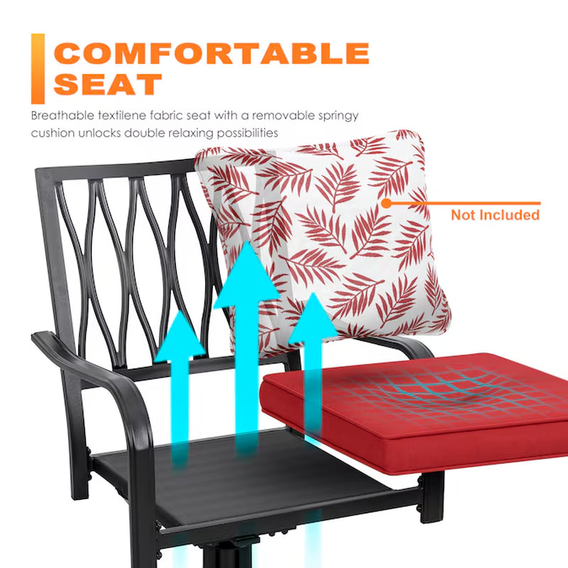 Swivel Chairs Set of 2 Black Iron Frame Swivel Conversation Chair with Red Solid Seat