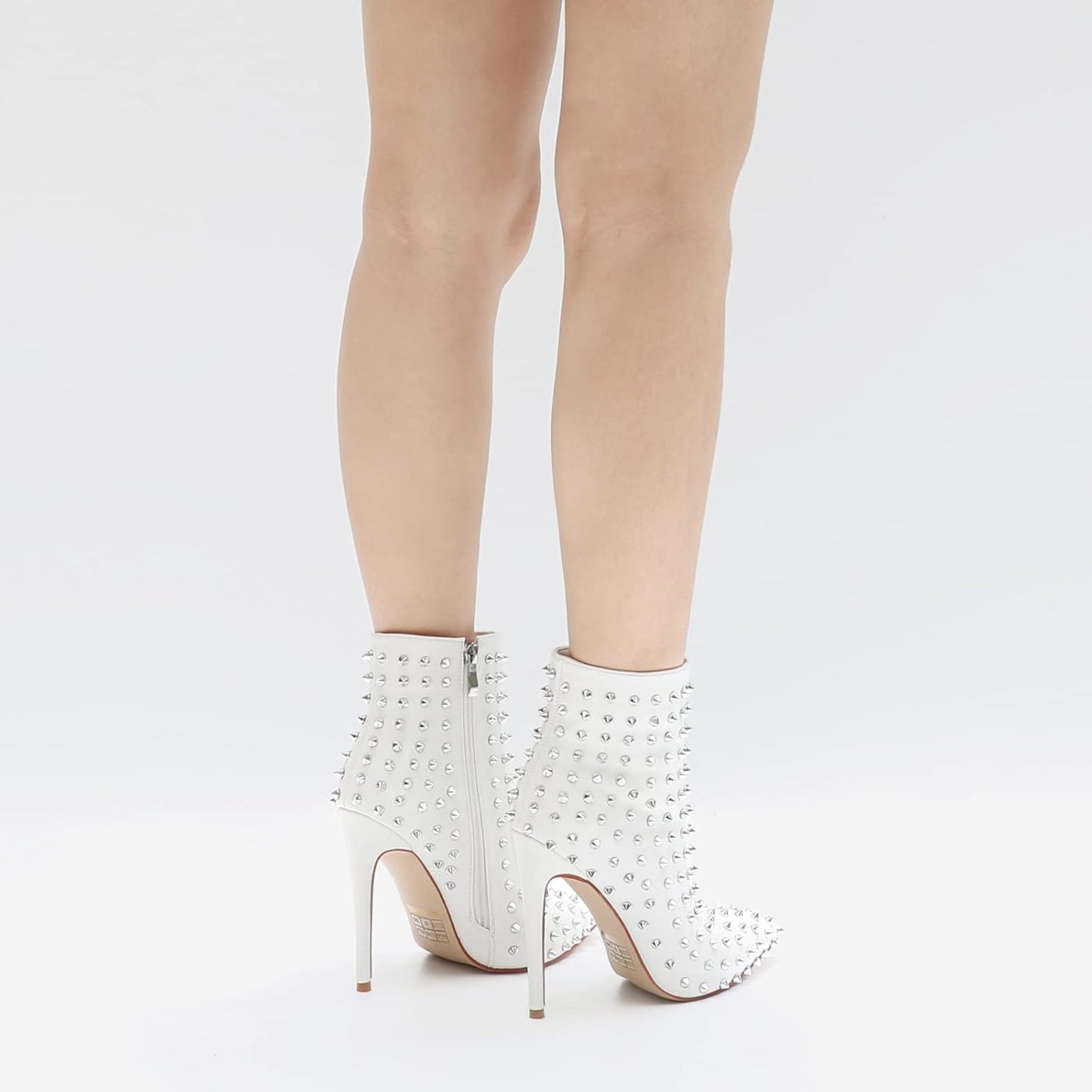 Women'S Rhinestone Ankle Boots with Rivets Closed Pointed Toe Stilettos Autumn Warm Dress Booties