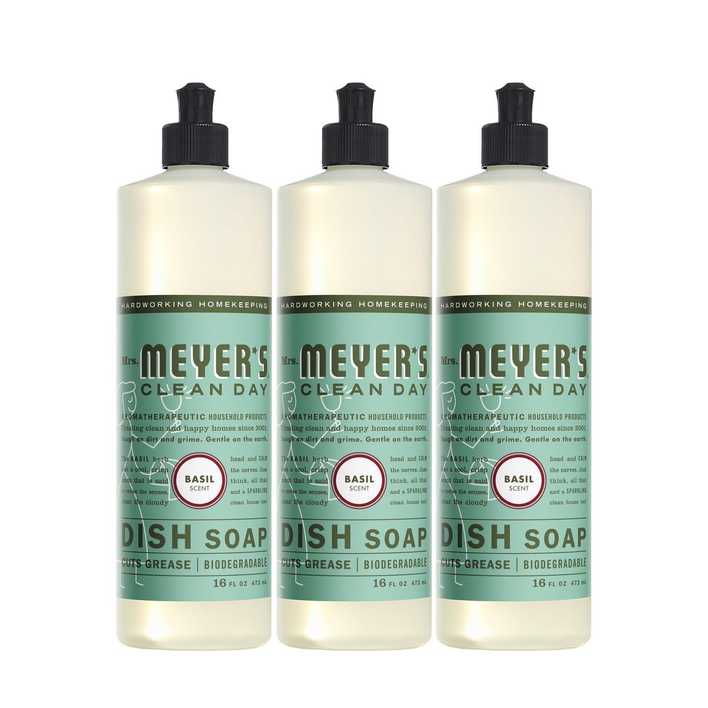 Mrs. Meyer’S Clean Day Liquid Dish Soap, Basil, 16 Ounce Bottle (Pack of 3)