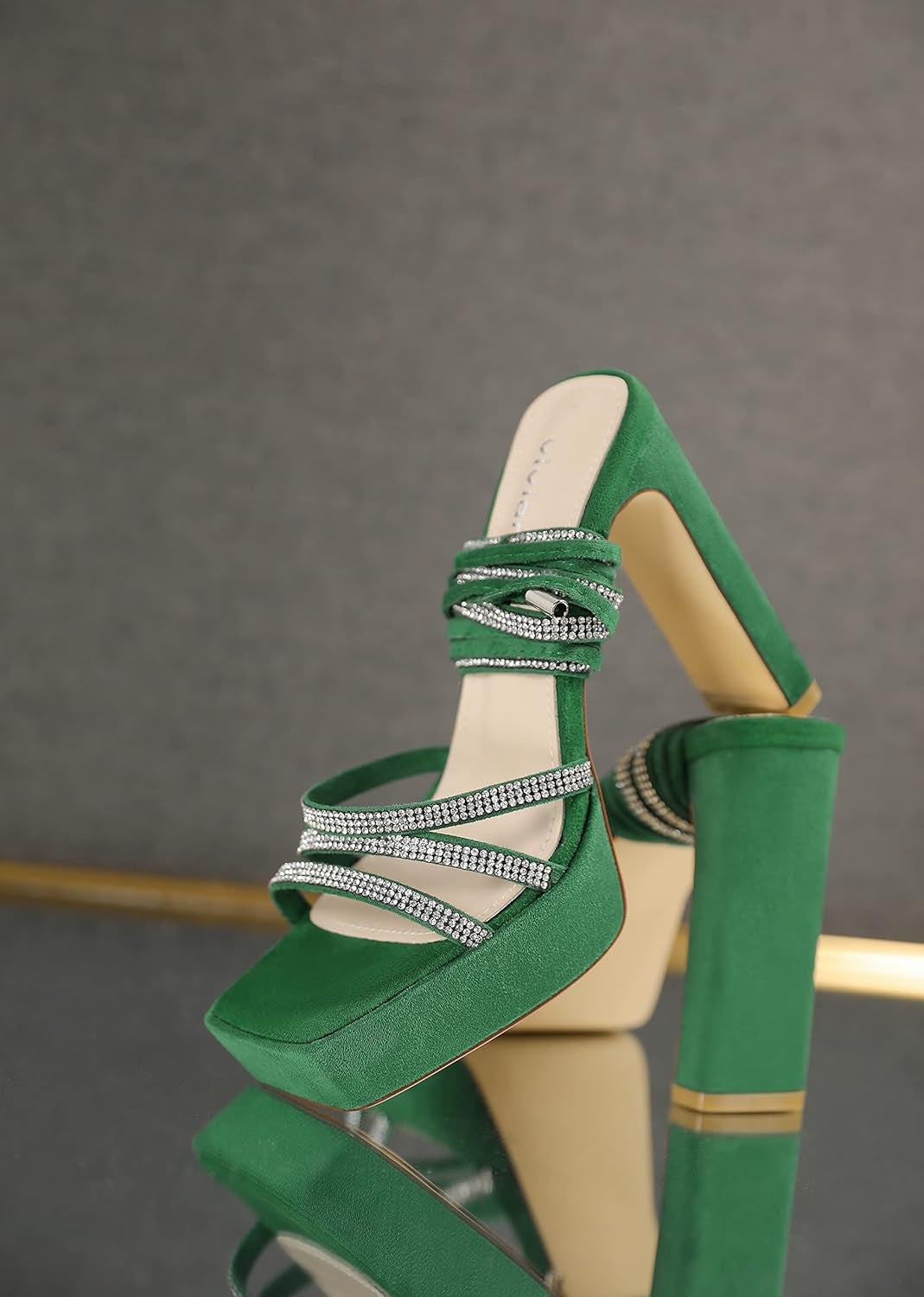 Women'S Lace up Platform Chunky Heel Sandals Suede Strappy Ankle Wrap Rhinestone Heels for Wedding Work Party Dress