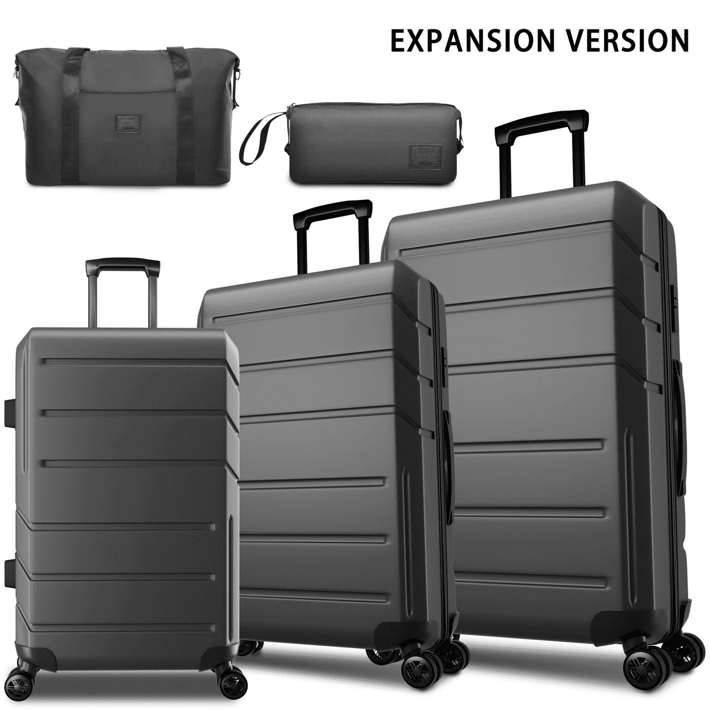 5 Piece Luggage Set Expandable ABS+PC Hardshell Carry on Suitcase with Spinner Wheels & TSA Lock for Men and Women, Rolling Suit Case for Plane, Travel, Business, Black (20/24/28/DB/TB)