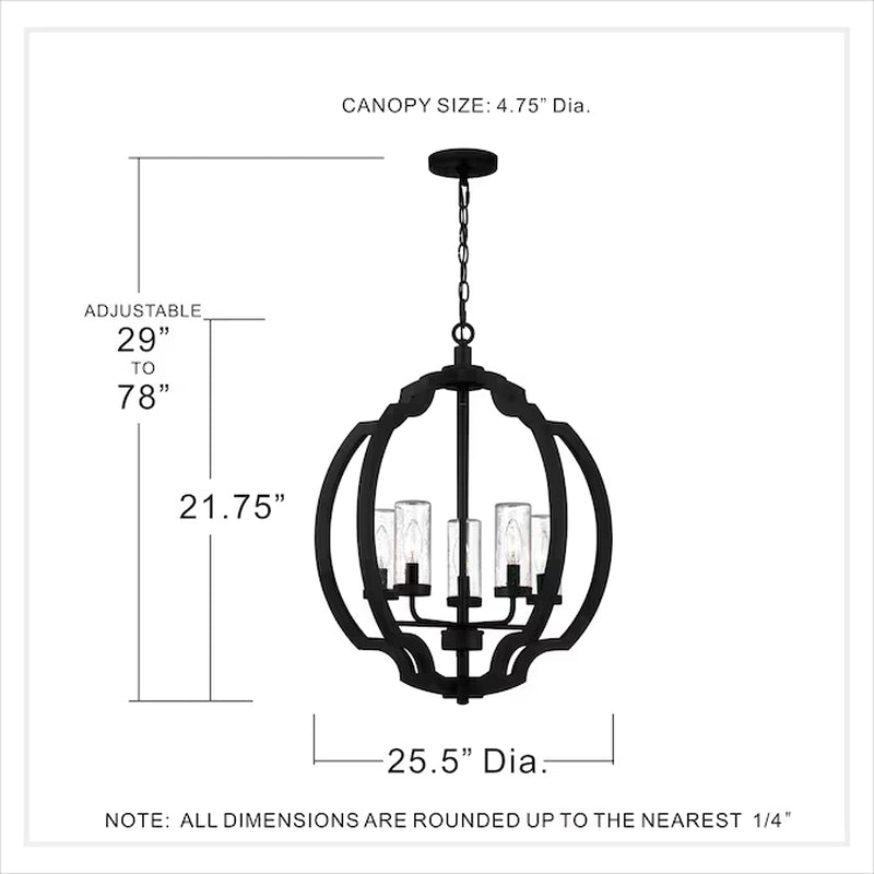 Castleton 5 -Light Matte Black Transitional for Use in Bathrooms, Bedrooms, Dining Rooms, Foyers, Kitchens, Living Rooms Chandelier