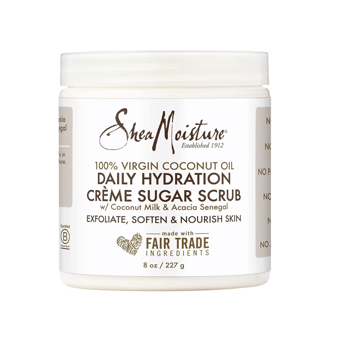Daily Hydration Crã¨Me Sugar Scrub Care for Dry Skin 100% Virgin Coconut Oil Acacia Senegal Exfoliating Scrub, Coffee, 8 Oz