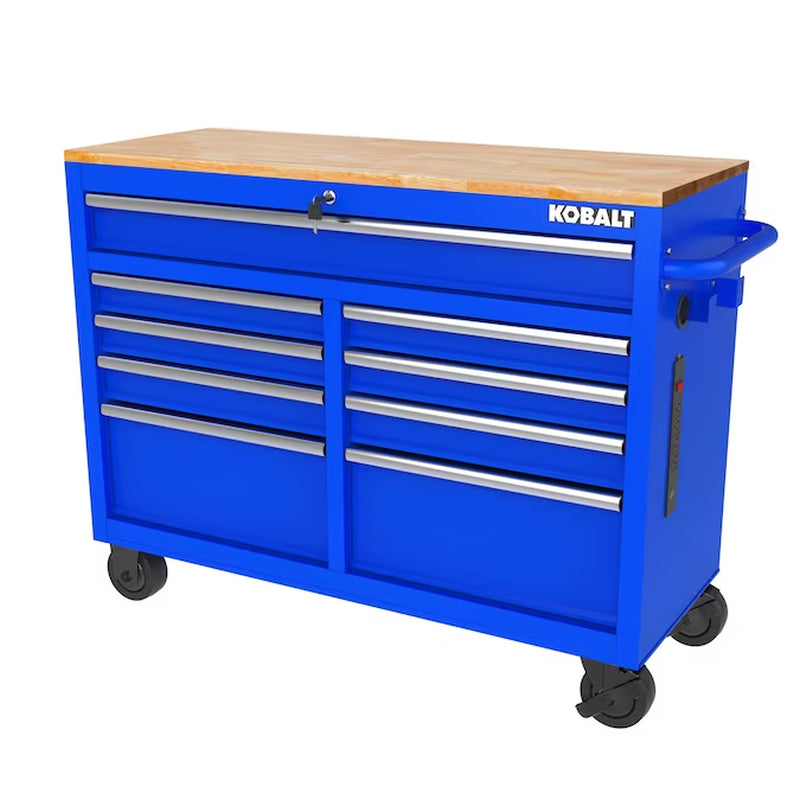 46.1-In L X 37.2-In H 9 -Drawers Rolling Black/Blue Wood Work Bench