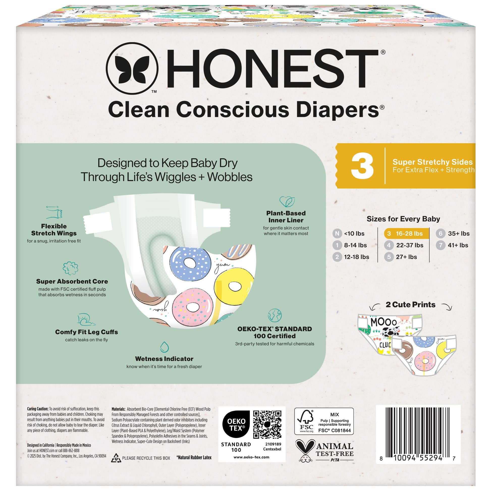 ® Clean Conscious Baby Diapers Size 3 (16-28 Lbs), Hypoallergenic and Fragrance Free, 96 Count