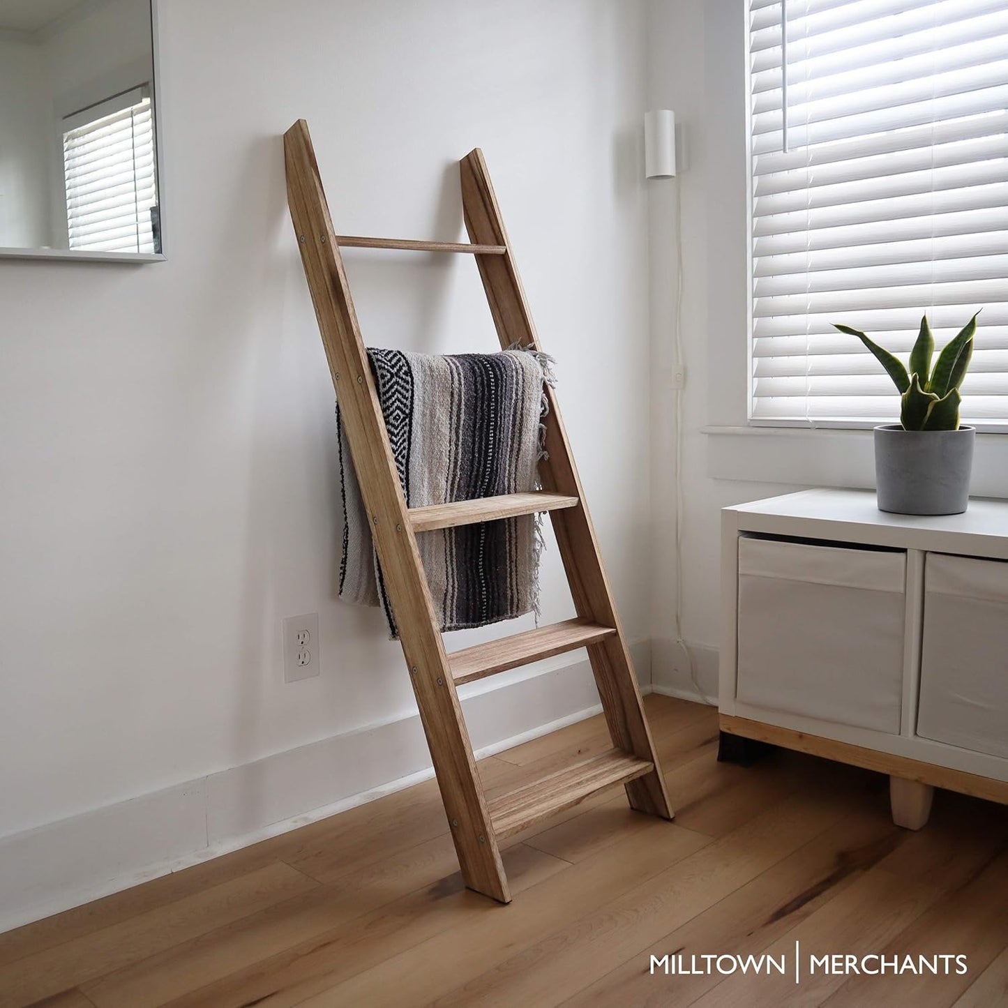 Rustic Blanket Ladder - Leaning Towel Rack for Living Room and Bedroom - Wood Holder for Throws (Driftwood)