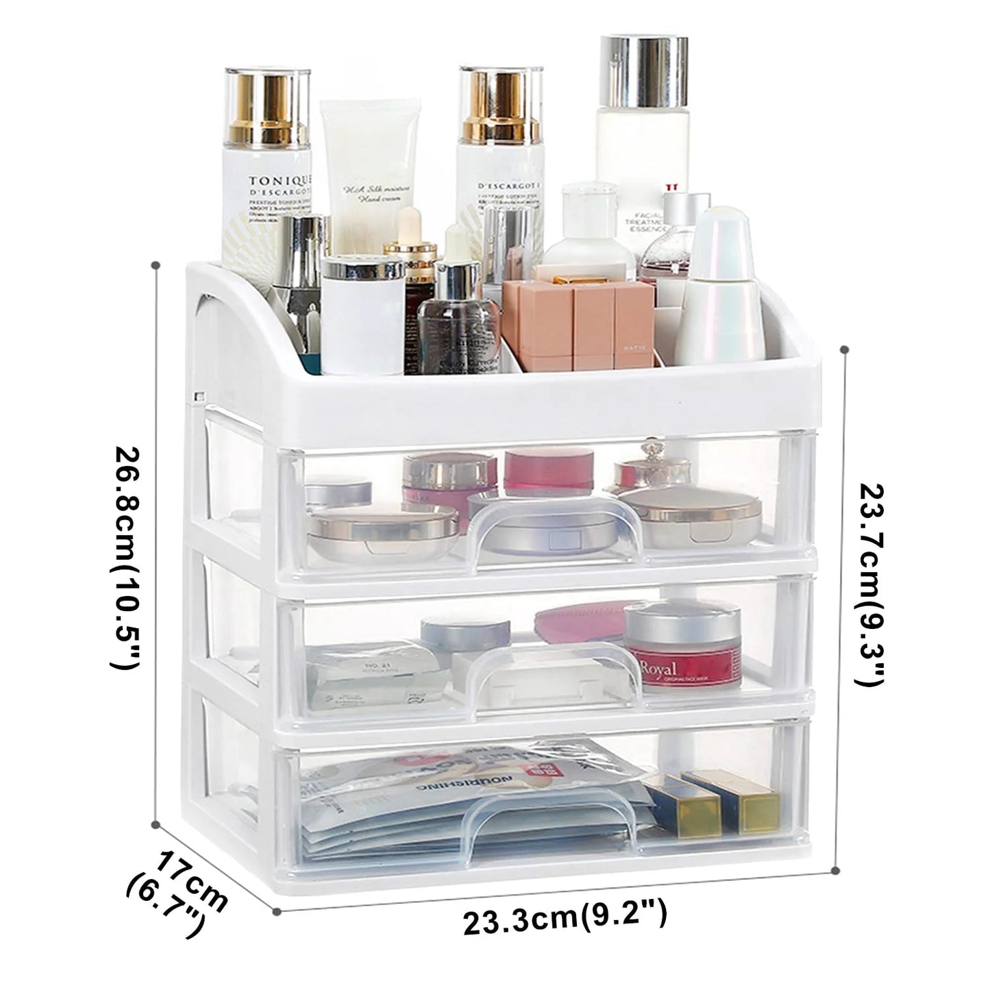 Cosmetic Organizer with 3 Drawers Skincare Organizer Suitable for Dressing Tablebathroom Counter and Dressing Table(White)