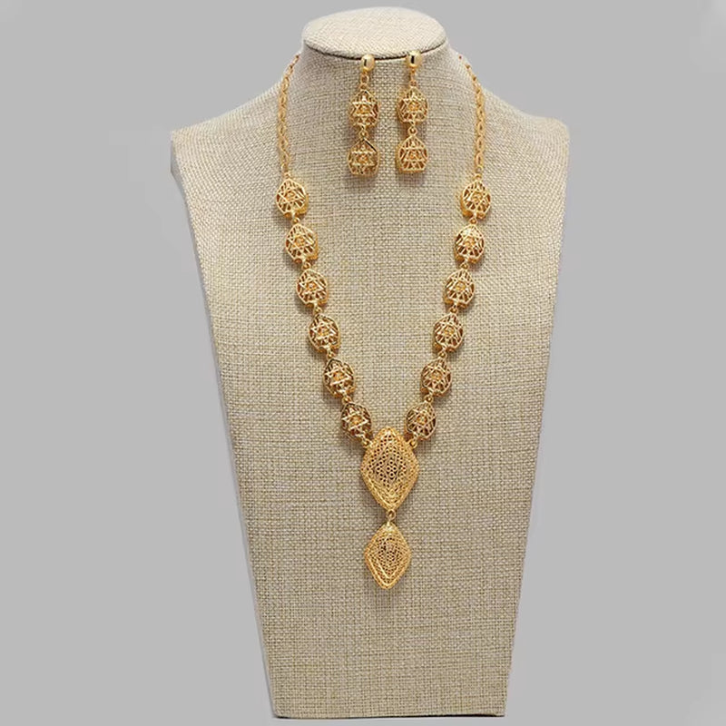 Dubai Gold Color Earrings/Necklaces/Jewelry Sets for Women African/Nigeria Jewellery Gifts Band Gift Box