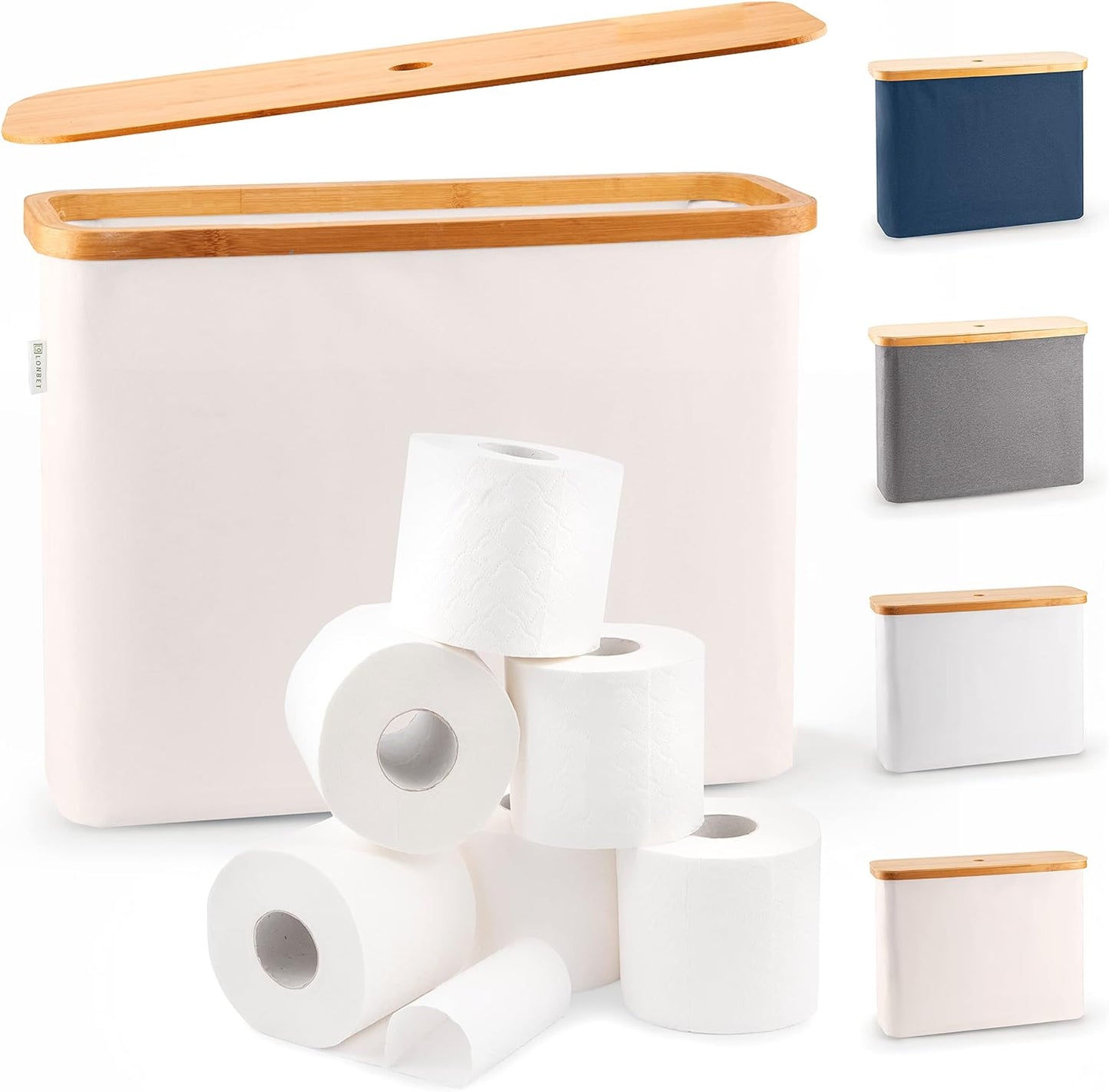 Toilet Paper Storage for 12 Rolls, Stackable & Foldable - the Ultimate Bathroom Organizer - Waterproof Basket with Bamboo Lid - Elegant Toilet Paper Storage Holder, Beige