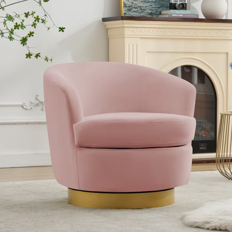 Casual Pink Velvet Swivel Accent Chair