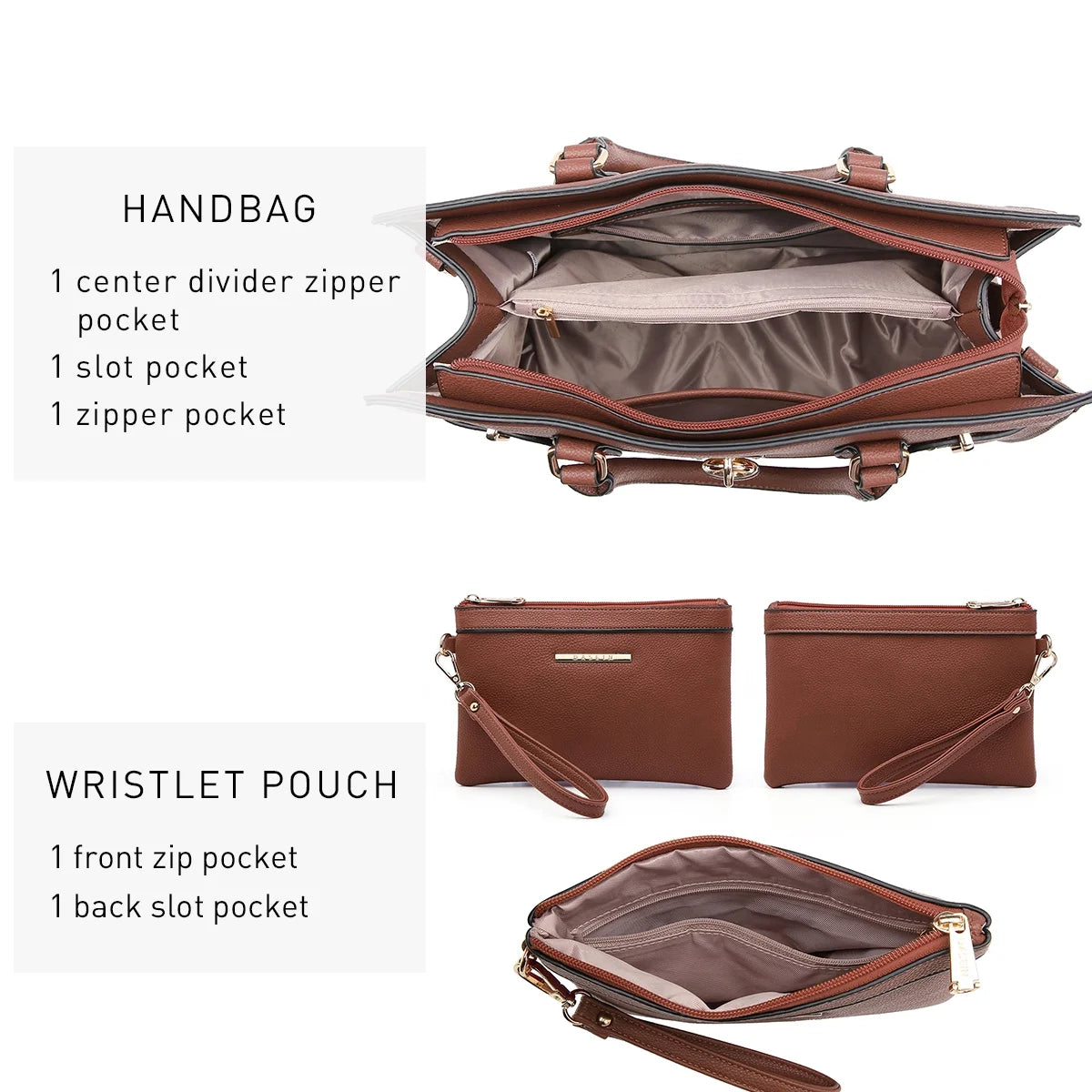 Women Handbags and Purses Ladies Shoulder Bag Top Handle Satchel Tote Work Bag with Matching Clutch