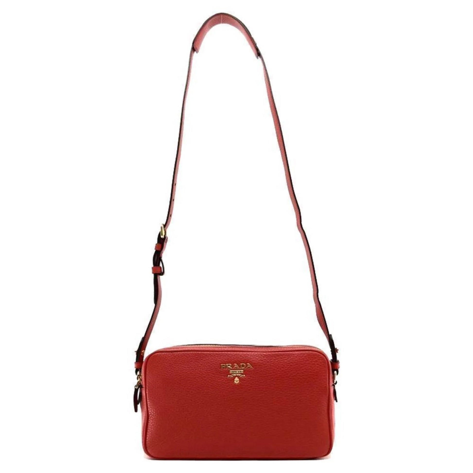 Women'S Red Vitello Phenix Leather Crossbody Handbag Small