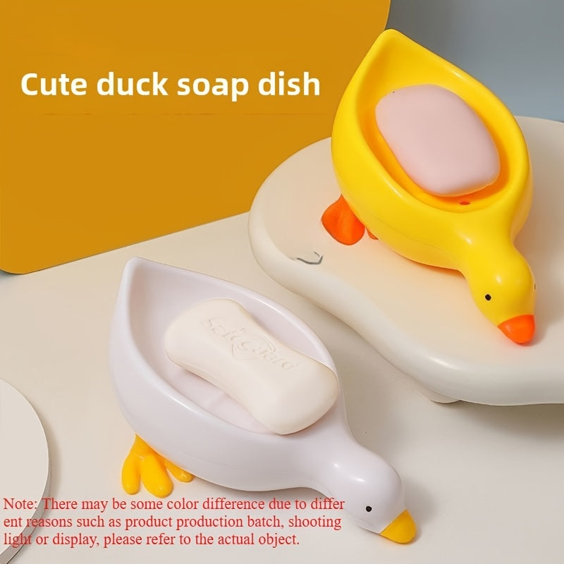 White 1-Pack Adorable Duck-Shaped Soap Dish with Efficient Drainage - Durable Plastic, Easy to Clean, Oval Design for Bathroom & Kitchen Decor, Playful Design | Easyclean Material, Soap Bar Holder