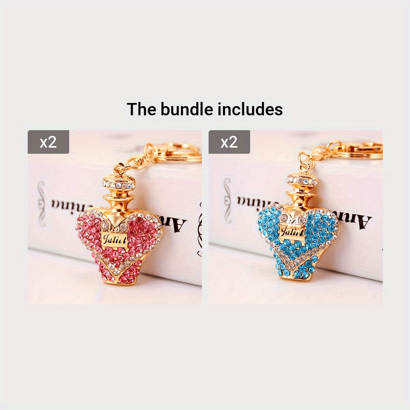 1pc Rhinestone Perfume Bottle Keychain Cute Alloy Key Chain Ring Bag Backpack Charm Car Key Pendant Women Daily Use Gift